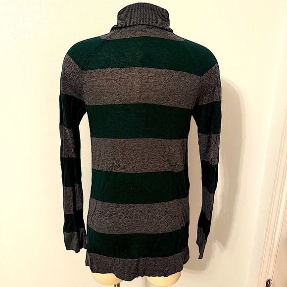 Gap Green & Grey Striped Draped Open Front Long Duster Cardigan Size Small - Picture 3 of 6